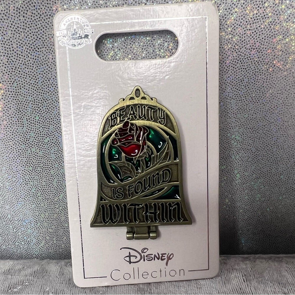 Disney pin Beauty and the beast mirror opens double  pinned Mickey ears NWT
